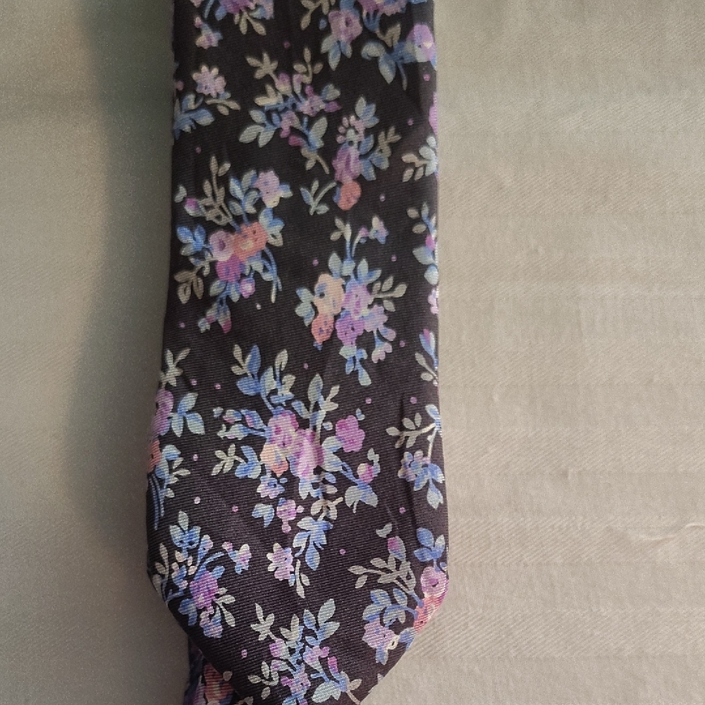 Express Silk Women Can Wear A Tie Too Black with Pastel Floral Print
